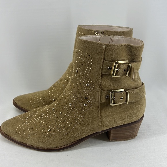 Zara Tan Suede Leather Studded Buckle Ankle Boot Booties - Picture 4 of 12